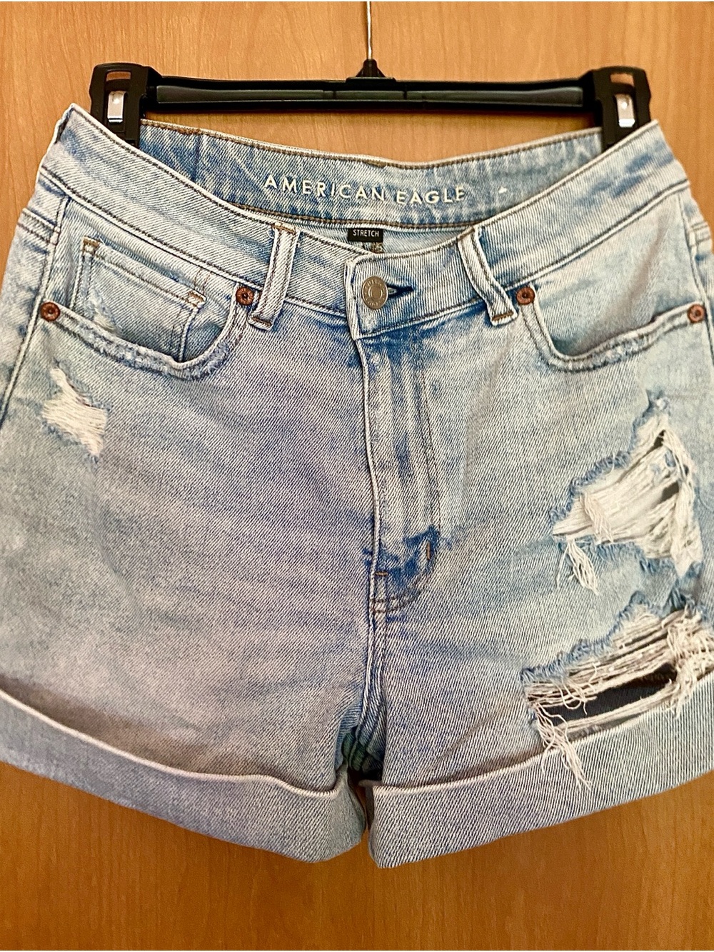 American Eagle Outfitters Faded Light Blue Ripped Jean Shorts